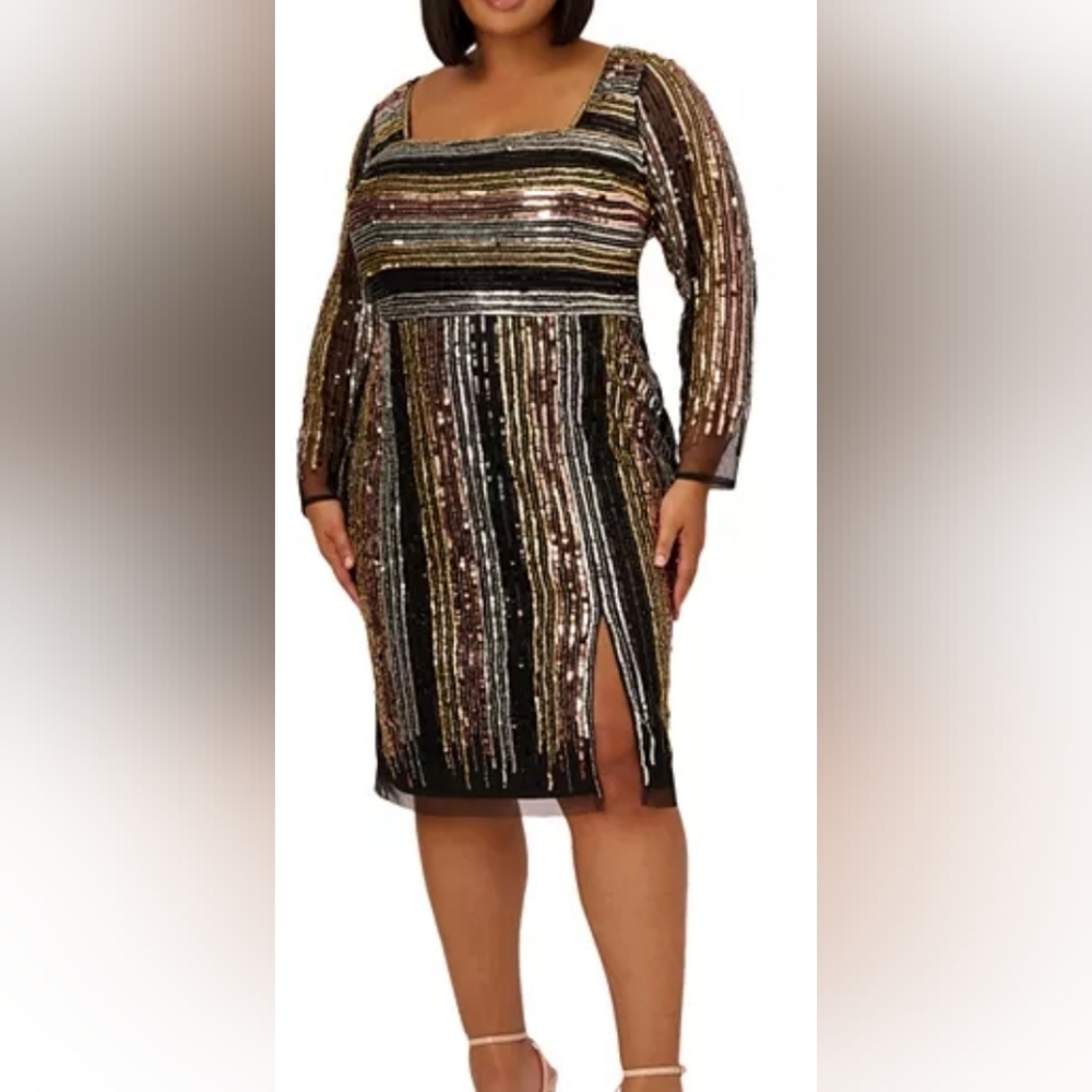 Sequin Striped Dress with Slit